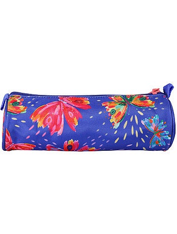 Trousse ronde scolaire fille 1 compartiment ETTAVEE Fly With Me bleu multicolore papillon