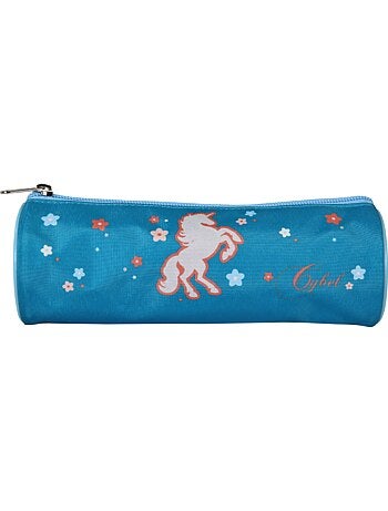 Trousse ronde scolaire fille CYBEL Licorne bleue 1 compartiment