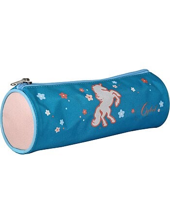 Trousse ronde scolaire fille CYBEL Licorne bleue 1 compartiment