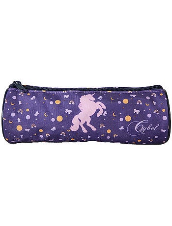 Trousse ronde scolaire fille CYBEL violette 1 compartiment zippé