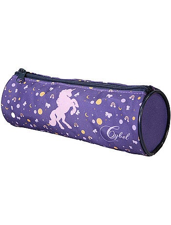 Trousse ronde scolaire fille CYBEL violette 1 compartiment zippé