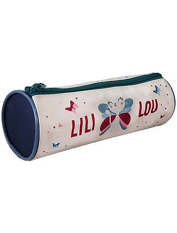 Trousse ronde scolaire fille LILI LOU beige 1 compartiment