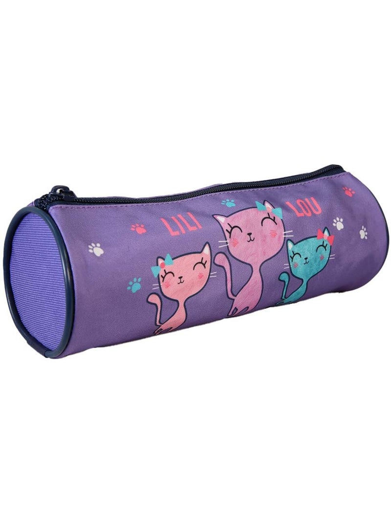 Trousse ronde scolaire fille LILI LOU violette 1 compartiment Violet - Kiabi