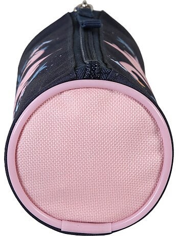 Trousse ronde scolaire fille PHILEAS Cygne bleu marine rose 1 compartiment