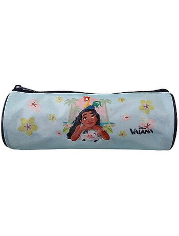 Trousse ronde scolaire fille VAIANA bleue 1 compartiment zippé