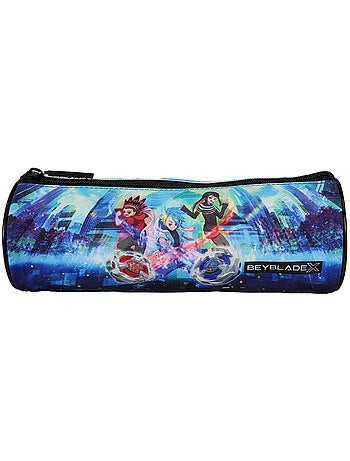 Trousse ronde scolaire garçon BEYBLADE X bleue 1 compartiment
