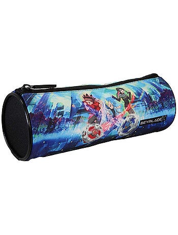Trousse ronde scolaire garçon BEYBLADE X bleue 1 compartiment