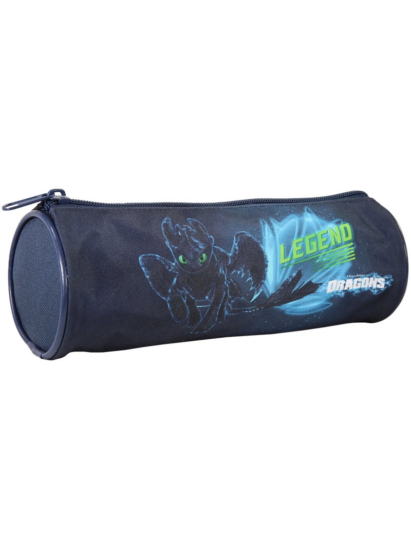 Trousse ronde scolaire garçon DRAGONS bleue 1 compartiment zippé Bleu - Kiabi
