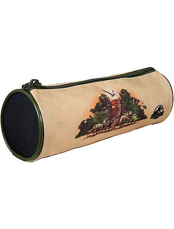 Trousse ronde scolaire garçon JURASSIC PARK beige 1 compartiment zippé