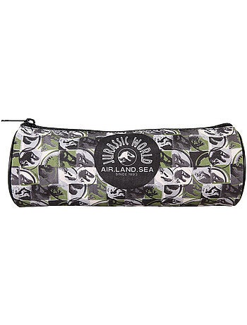 Trousse ronde scolaire garçon JURASSIC WORLD vert noir 1 compartiment zippé