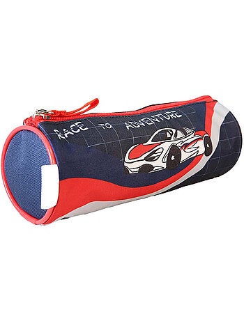 Trousse ronde scolaire garçon PHILEAS Voiture bleu rouge 1 compartiment zippé
