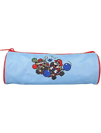 Trousse ronde scolaire garçon SUPER MARIO bleue 1 compartiment