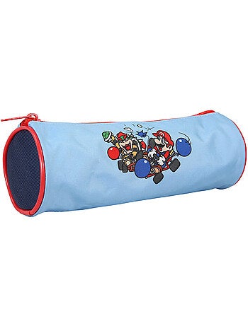 Trousse ronde scolaire garçon SUPER MARIO bleue 1 compartiment