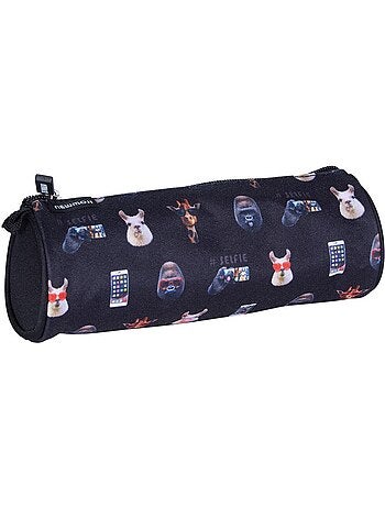 Trousse ronde zippée thème Selfie en tissu 22 x 8 cm