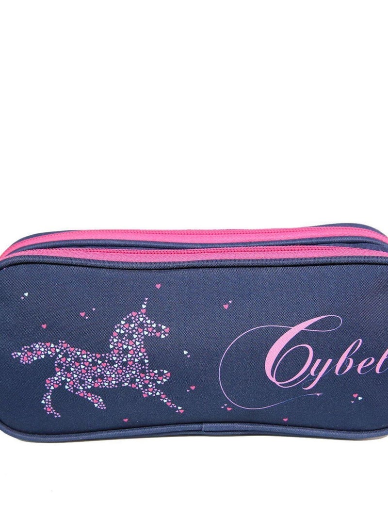 Trousse scolaire 2 compartiments Cybel Cheval Licorne Bleue Bagtrotter Bleu - Kiabi