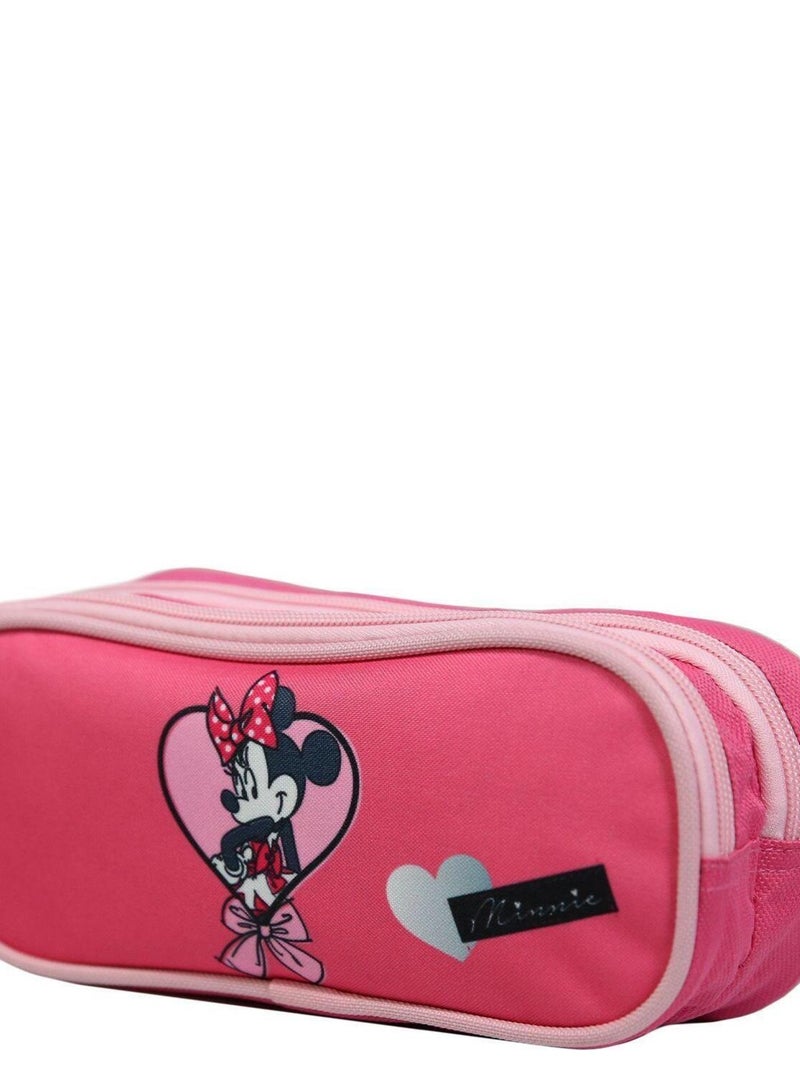 Trousse scolaire 2 compartiments Disney Minnie Coeur Rose Bagtrotter Rose - Kiabi