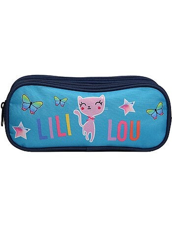 Trousse scolaire 2 compartiments Lili Lou Chat Bleue Bagtrotter