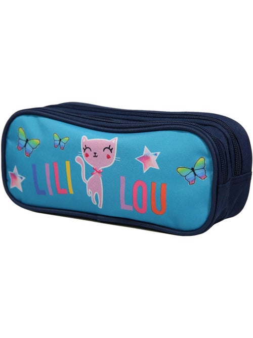 Trousse scolaire 2 compartiments Lili Lou Chat Bleue Bagtrotter - Kiabi
