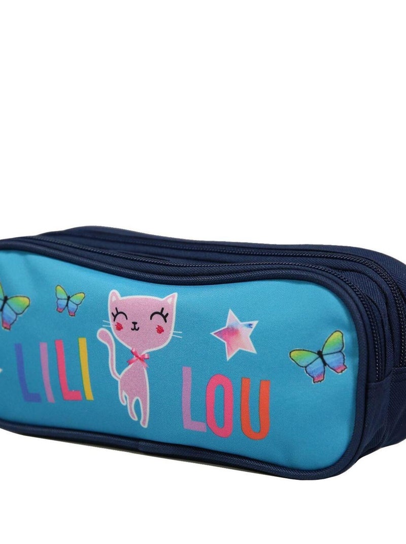 Trousse scolaire 2 compartiments Lili Lou Chat Bleue Bagtrotter Bleu - Kiabi