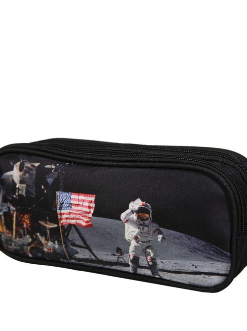 Trousse scolaire 2 compartiments Nasa Astronaute Noire Bagtrotter - Kiabi