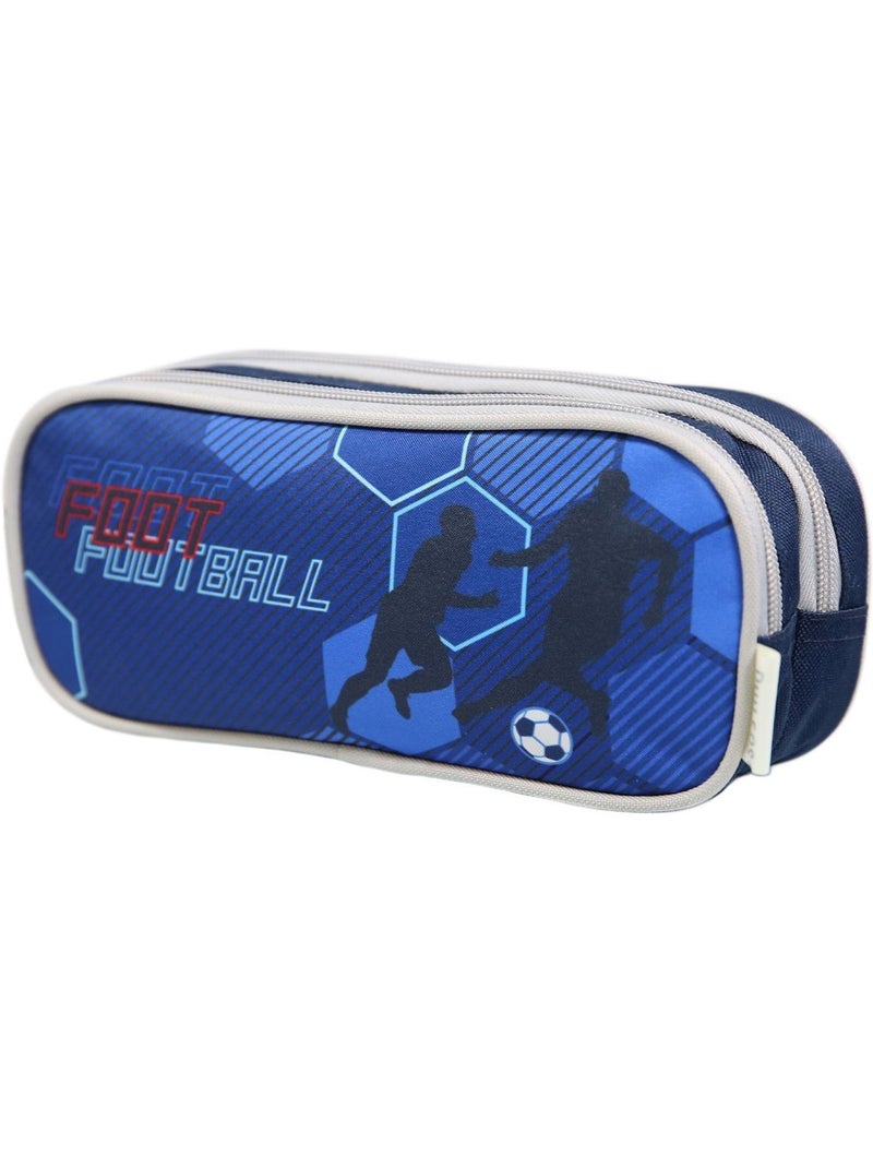 Trousse scolaire 2 compartiments Phileas Football Bleue Bagtrotter Bleu - Kiabi