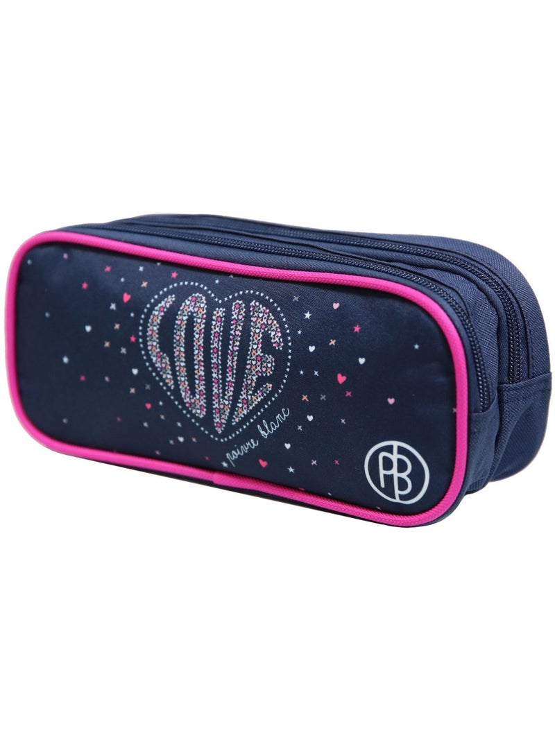 Trousse scolaire 2 compartiments Poivre Blanc Coeur Love Bleue Bagtrotter Bleu - Kiabi