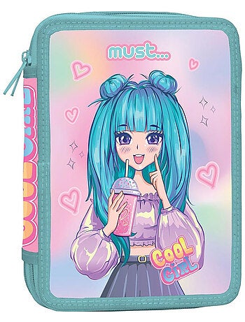 Trousse scolaire double compartiment zippée 'Cool Girl' 21 x 15 x 5 cm CMP