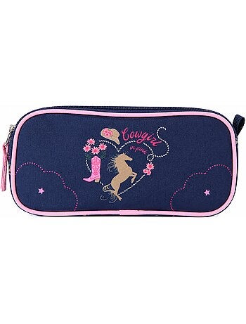 Trousse scolaire enfant double compartiment STALLA BIANCA Cow Girl bleue