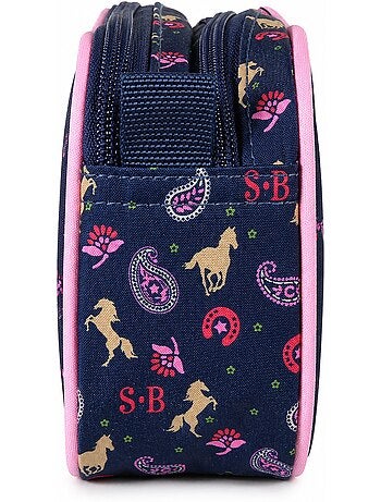 Trousse scolaire enfant double compartiment STALLA BIANCA Cow Girl bleue