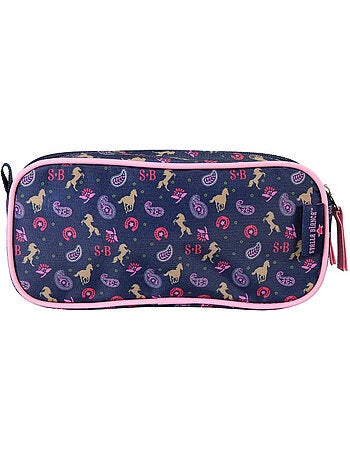Trousse scolaire enfant double compartiment STALLA BIANCA Cow Girl bleue