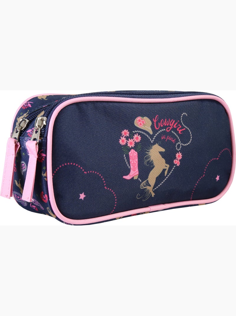 Trousse scolaire enfant double compartiment STALLA BIANCA Cow Girl bleue Bleu - Kiabi