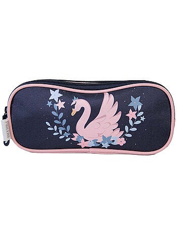 Trousse scolaire fille 2 compartiments PHILEAS Cygne bleu rose