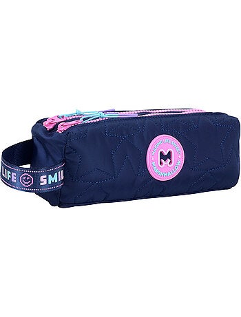 Trousse scolaire fille double compartiment MARSHMALLOW Pixelly bleu nui