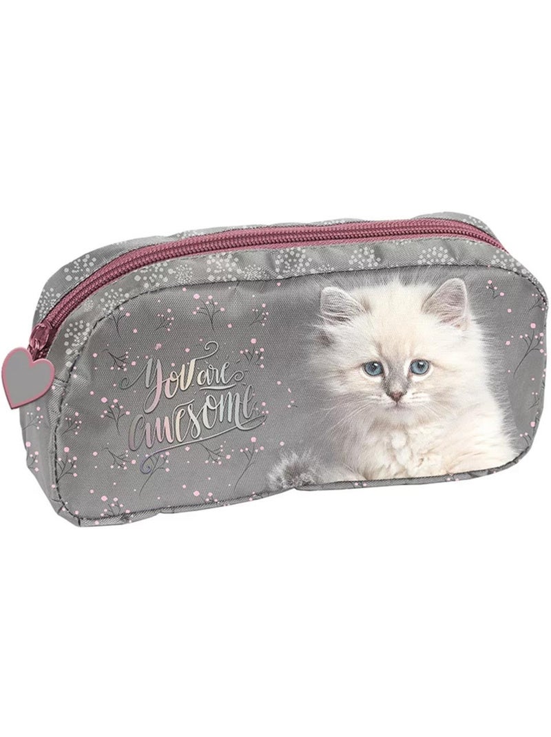 Trousse scolaire polyester imprimé chat photoréaliste PASO Gris Rose - Kiabi
