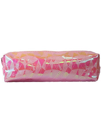 Trousse scolaire rectangulaire fille 1 compartiment rose holographique brillant
