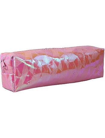 Trousse scolaire rectangulaire fille 1 compartiment rose holographique brillant