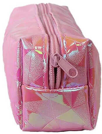 Trousse scolaire rectangulaire fille 1 compartiment rose holographique brillant