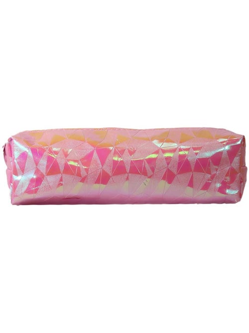 Trousse scolaire rectangulaire fille 1 compartiment rose holographique brillant - Kiabi