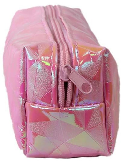 Trousse scolaire rectangulaire fille 1 compartiment rose holographique brillant - Kiabi