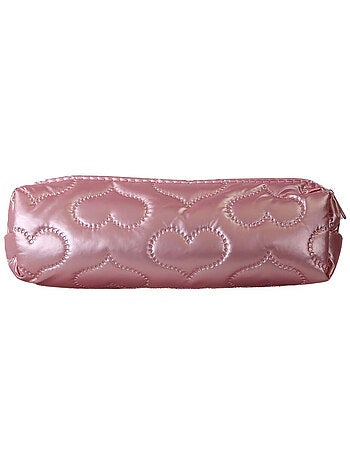 Trousse scolaire rectangulaire fille 1 compartiment rose motif cœur