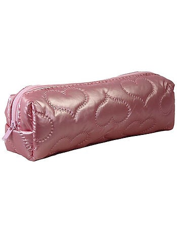 Trousse scolaire rectangulaire fille 1 compartiment rose motif cœur
