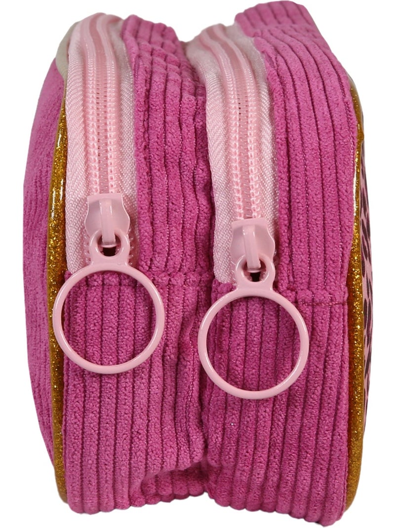 Trousse scolaire rectangulaire fille 2 compartiments FRENCH DISORDER Leo rose velours Rose - Kiabi