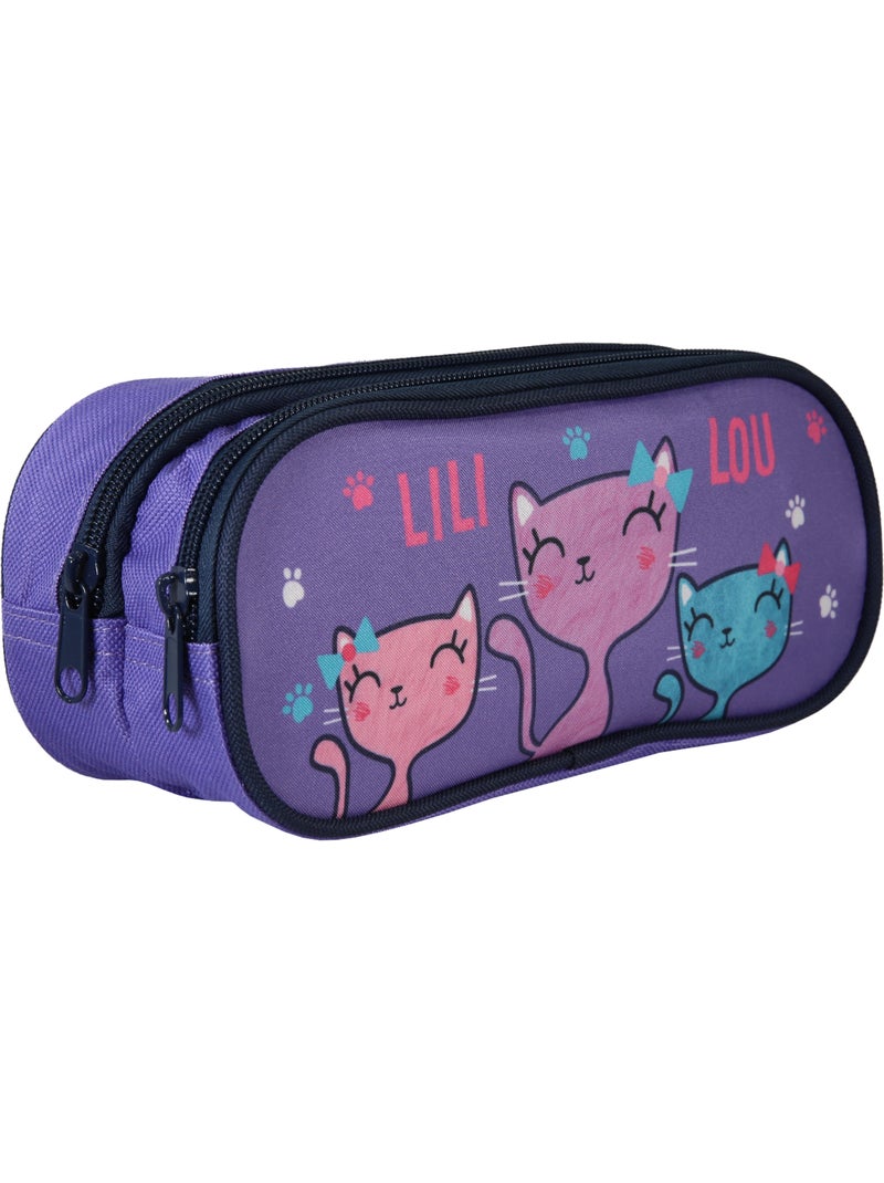 Trousse scolaire rectangulaire fille 2 compartiments LILI LOU violette Violet - Kiabi