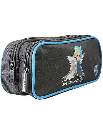 Trousse scolaire rectangulaire garçon 2 compartiments BEYBLADE X noir bleu
