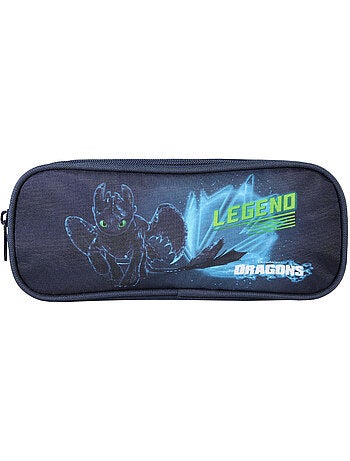 Trousse scolaire rectangulaire garçon DRAGONS bleue 2 compartiments