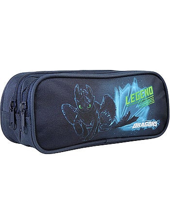 Trousse scolaire rectangulaire garçon DRAGONS bleue 2 compartiments