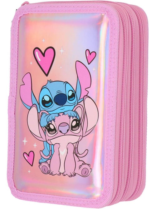 Trousse 'Stitch' – Garnie Holographique 3 compartiments – 20 cm – Lilo et stitch - Kiabi