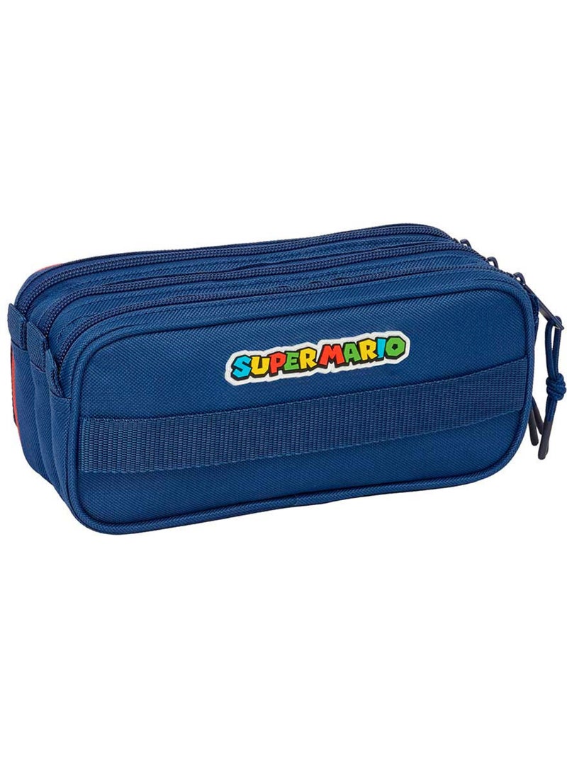 Trousse triple à 3 compartiments zippés Super Mario 21 cm Safta Bleu Rouge - Kiabi