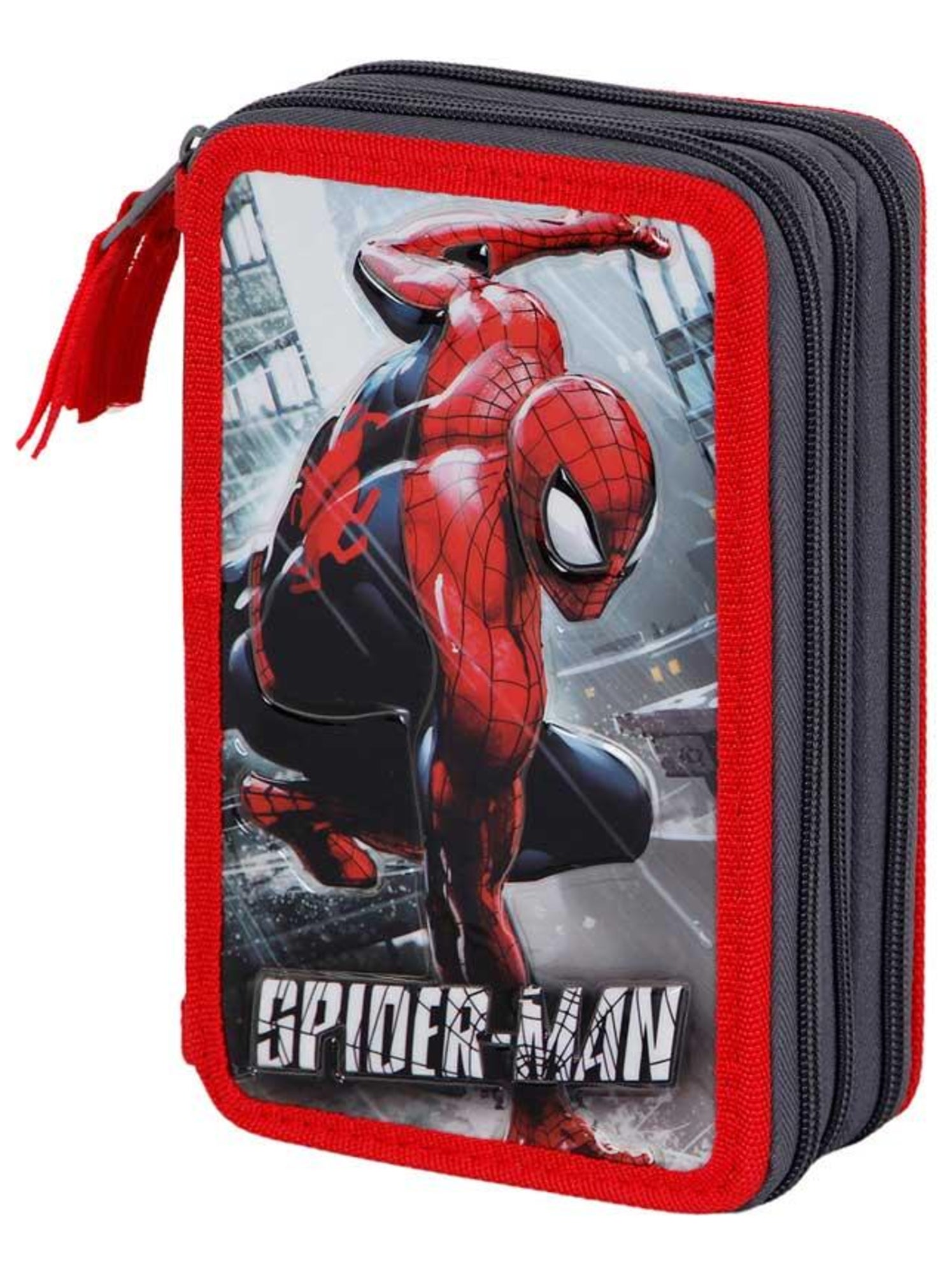 Trousse Scolaire Spiderman Garnie Pour Enfant Dès 3 Ans - Format 18x8,5x1 Cm - Avec Crayon, Gomme, Taille-crayon, Règle - Fermeture Zip - 3
