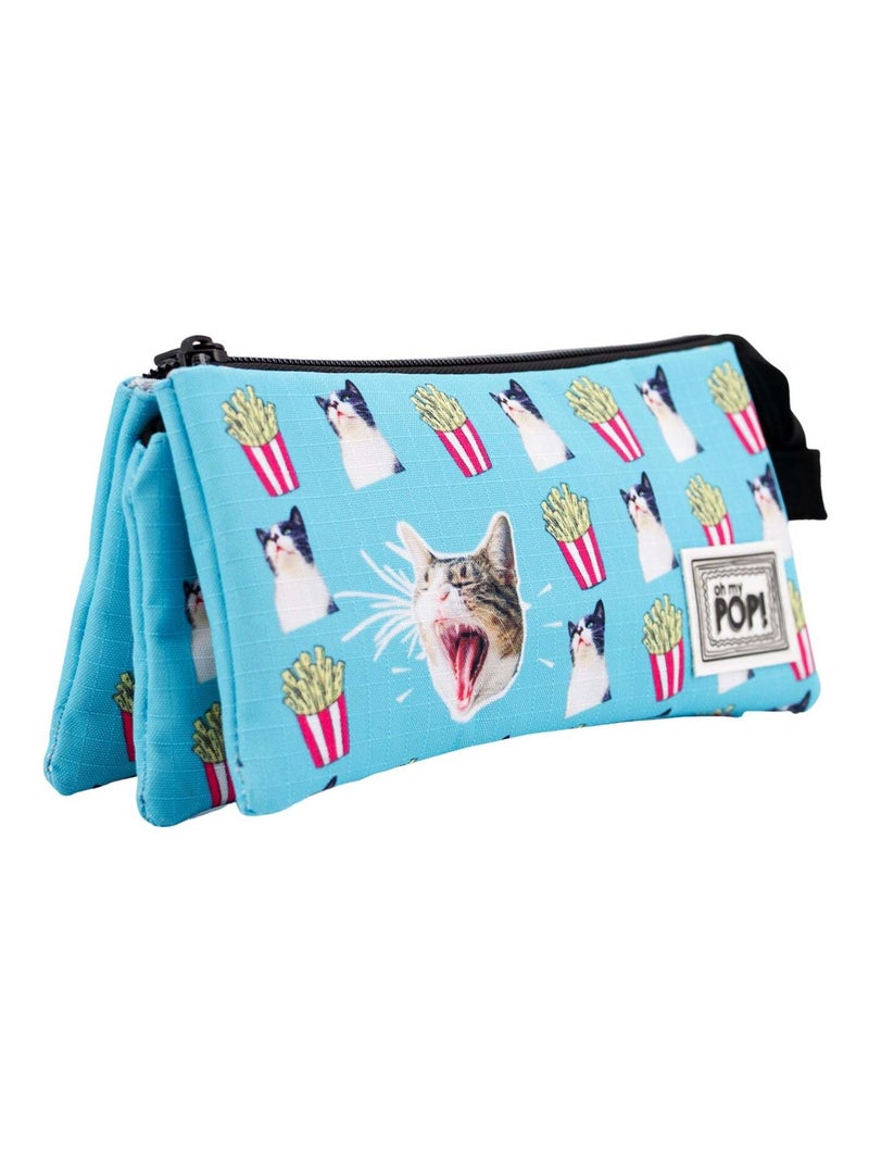 Trousse Triple HS - Oh My Pop! Angry Cat - Turquoise - Taille Unique Bleu turquoise - Kiabi